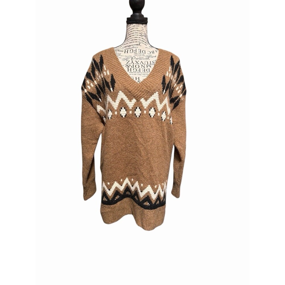 OLD NAVY Brown FAIR ISLE V Neck STYLE WOMENS Tunic SWEATER Small Winter